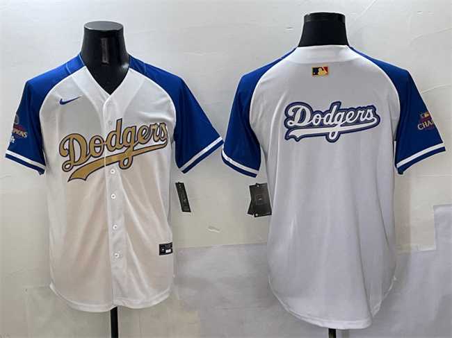 Men%27s Los Angeles Dodgers Team Big Logo White Royal Gold 2024 World Series Champions Vapor Limited Stitched Jersey
